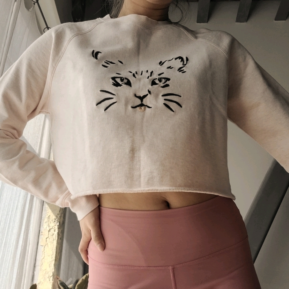 Aritzia Talula Pink Cat Face Crop Top Long Sleeve
